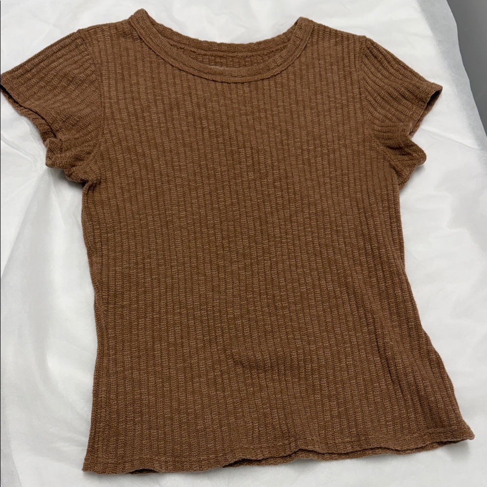 Everlane Ribbed Short-Sleeve Tee in Brown